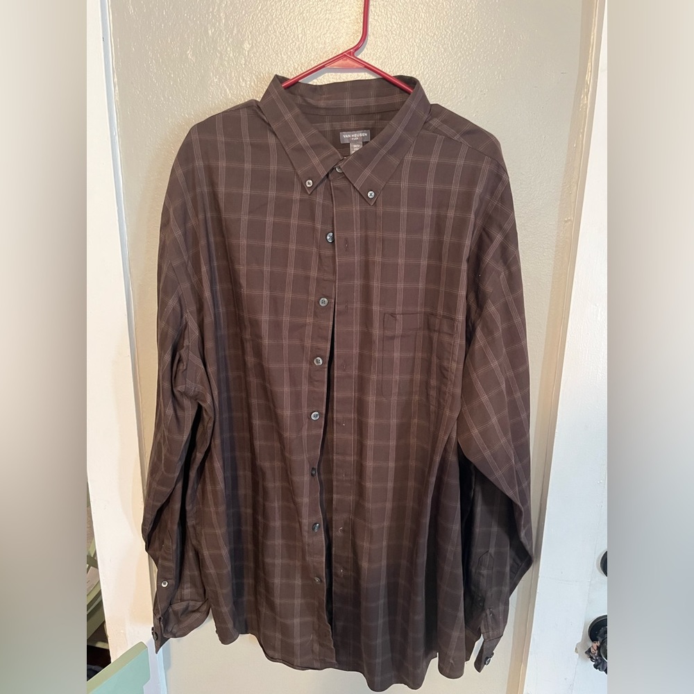 Can Heusen 3XLT Brown Button Down Shirt